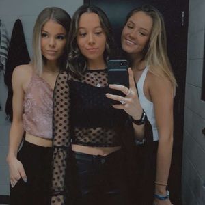 Black polka dot sheer long sleeve crop top